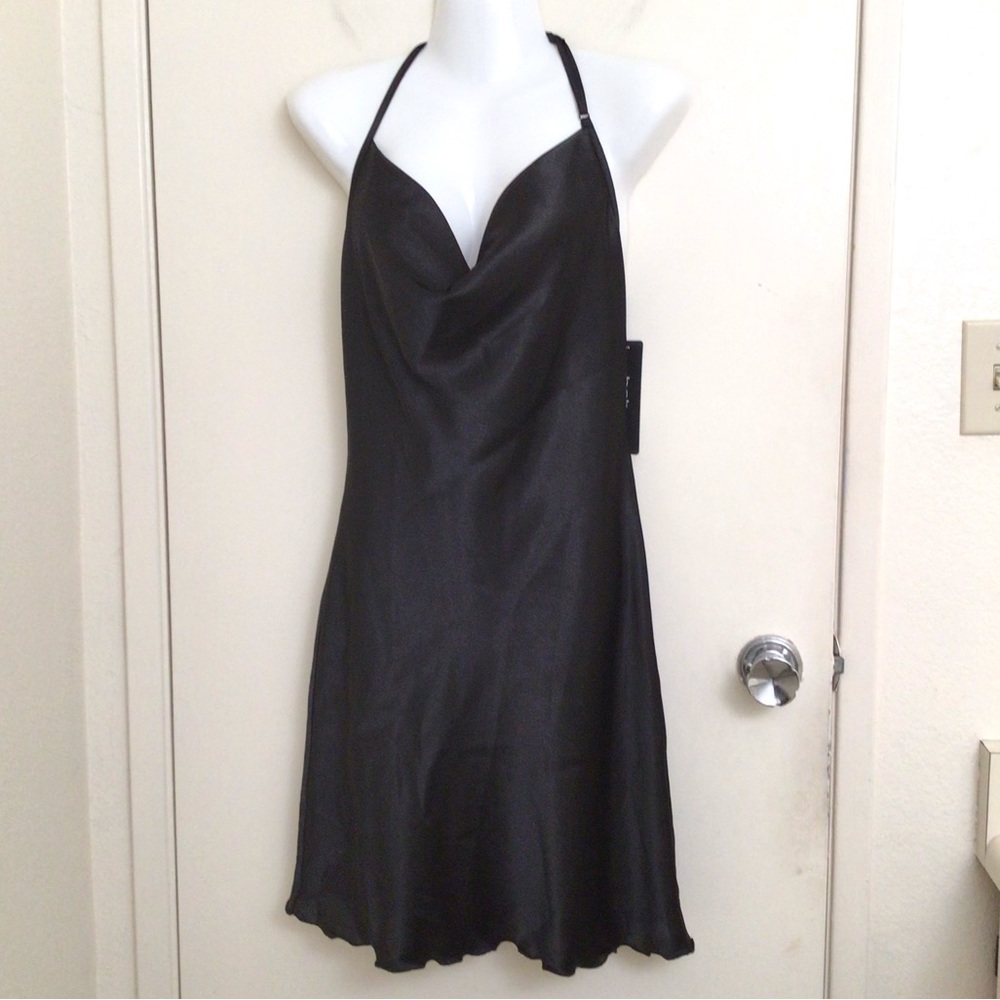 Bebe Black Satin Halter Slip Dress